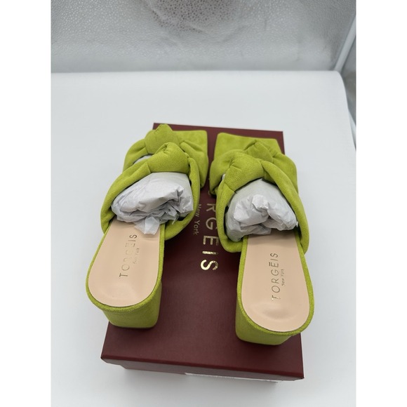 New Torgeis‎ Flamingo Faux Suede Double Knotted Block Heeled Sandals Green Sz 10 - Picture 6 of 9